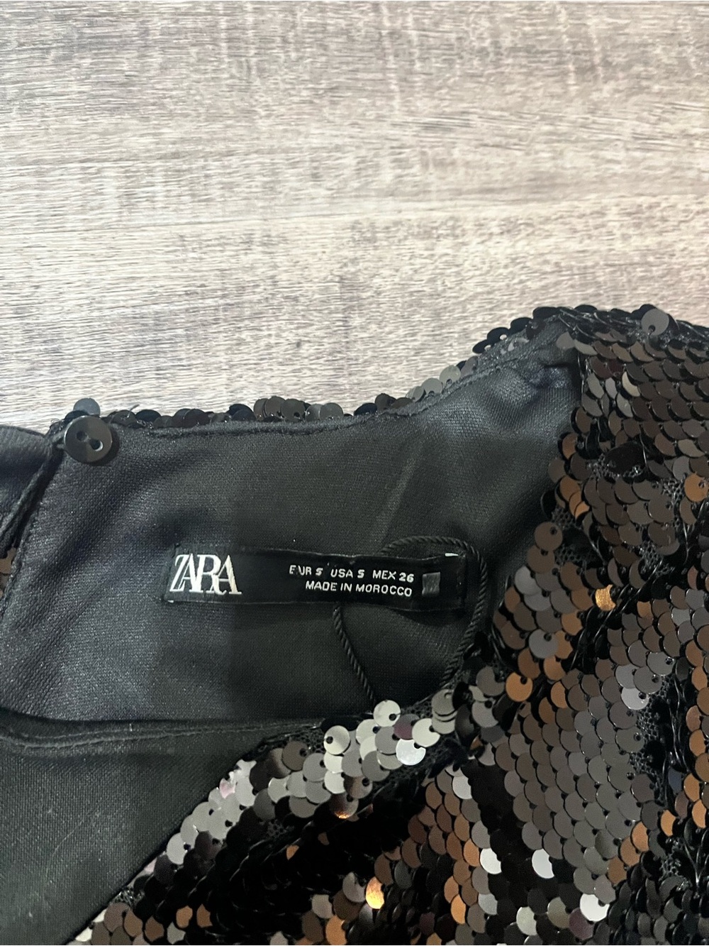 ZARA Sequin Long Sleeve Black Dress - Picture 4 of 7